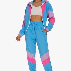 NWT Women's Color Block 80s 90s Long Sleeve Windbreaker Tracksuit Set - Size S